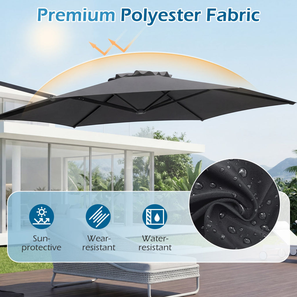 10 FT Patio Cantilever Umbrella with 360° Rotation and Air Vent for Backyard and Poolside