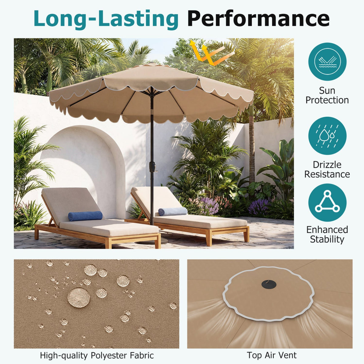 10 FT Patio Umbrella with Push Button Tilt and Crank