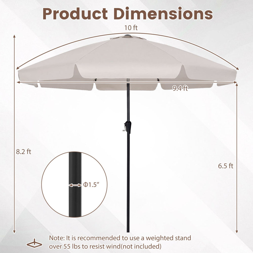 10 FT Scalloped Patio Umbrella with Push Button Tilt