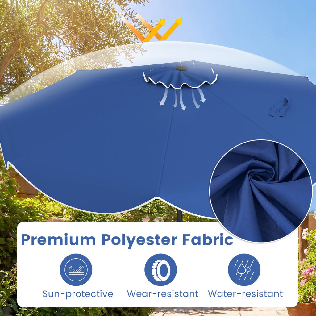 10 FT Scalloped Solar Patio Umbrella with 24 LED Lights and Tilt Adjustment
