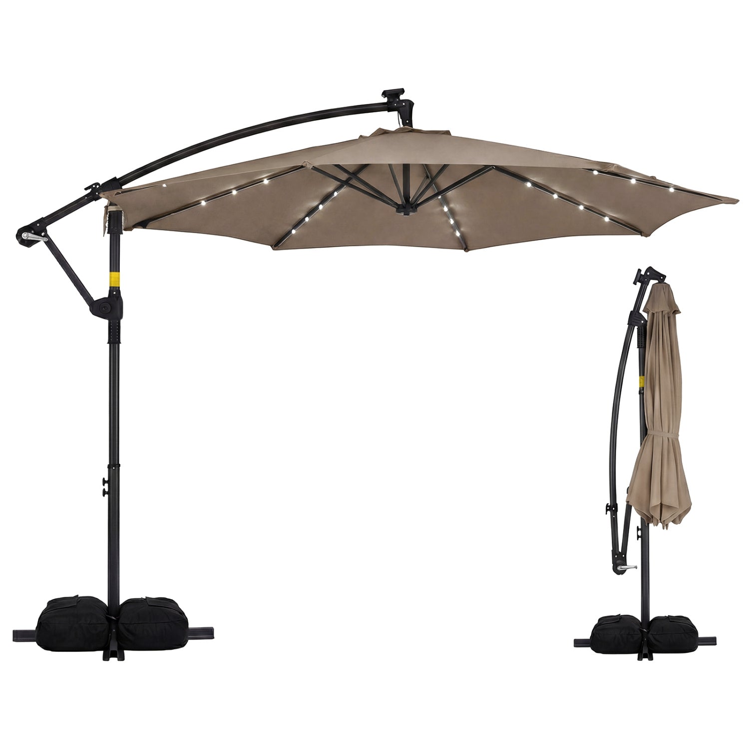 10 FT Solar LED Offset Cantilever Patio Umbrella Hanging Outdoor Market Umbrella