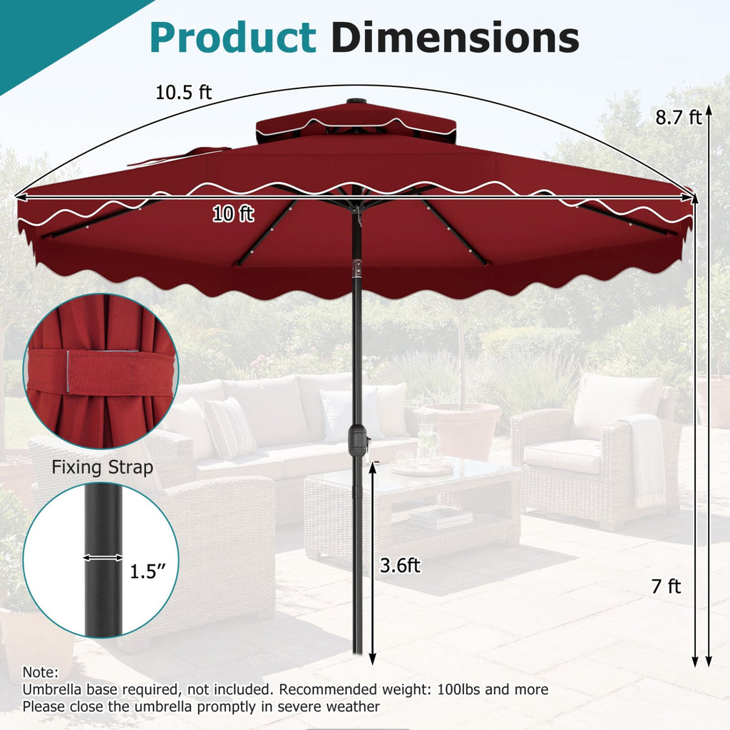 10 FT Solar LED Patio Umbrella for Deck and Pool