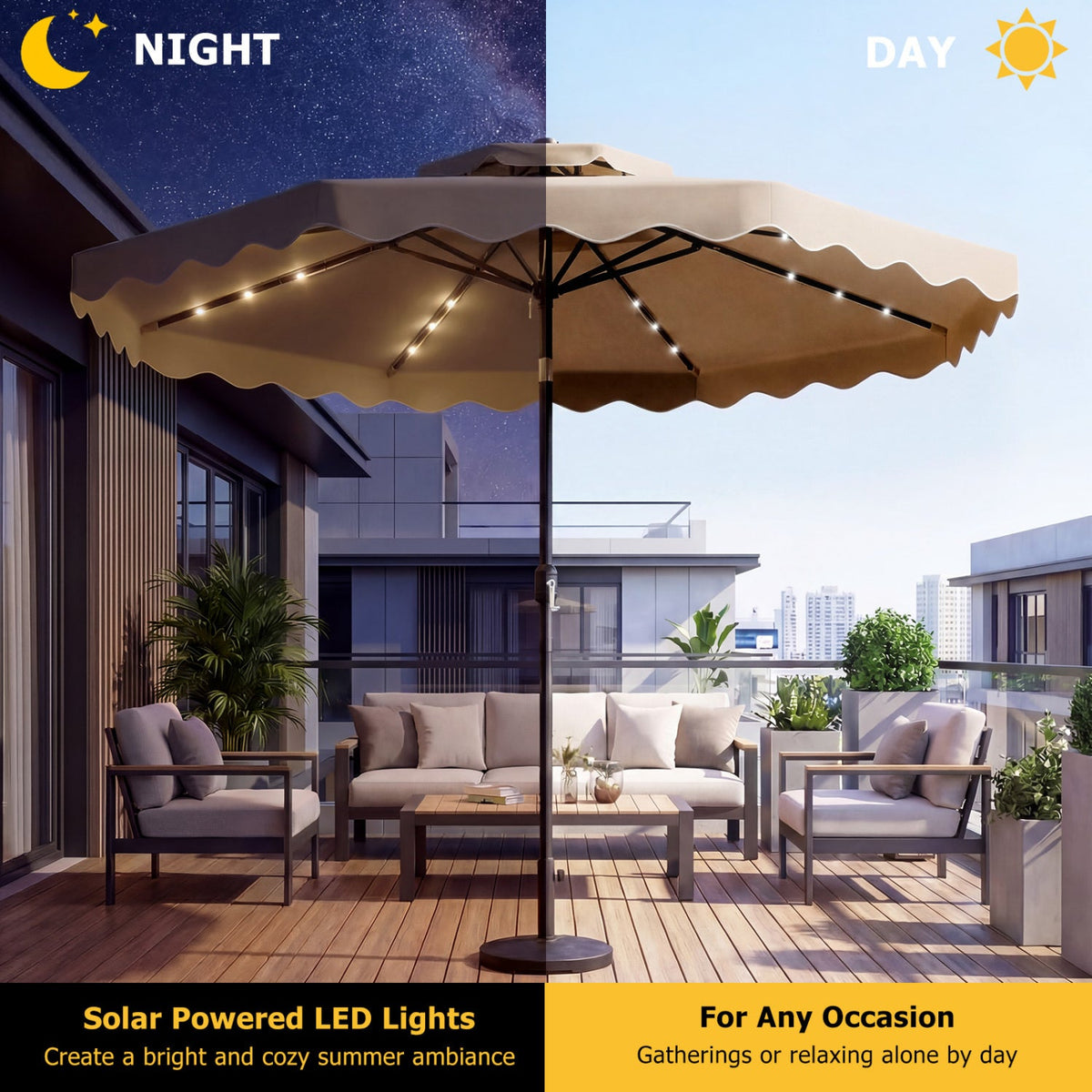 10 FT Solar LED Patio Umbrella for Deck and Pool