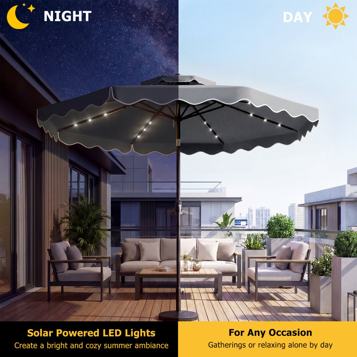 10 FT Solar LED Patio Umbrella for Deck and Pool