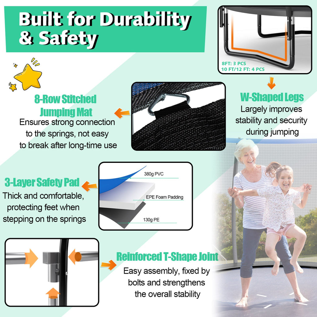 10 Feet ASTM Approved Recreational Trampoline with Ladder