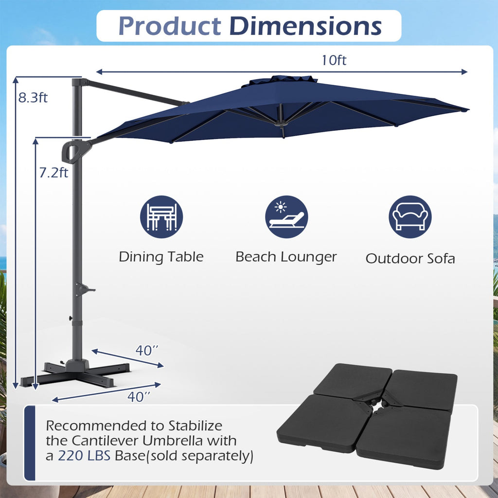 10 Feet Patio Cantilever Umbrella with Easy Tilt Adjustment