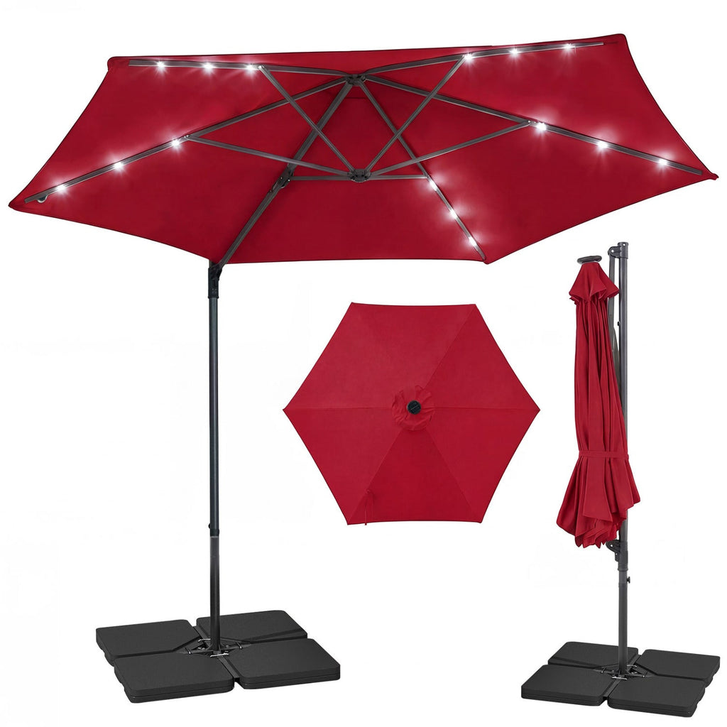 10 Feet Patio Cantilever Umbrella with Solar LED Lights