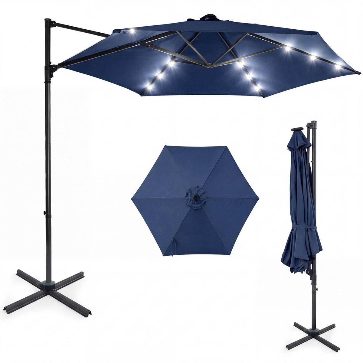 10 Feet Patio Cantilever Umbrella with Solar LED Lights