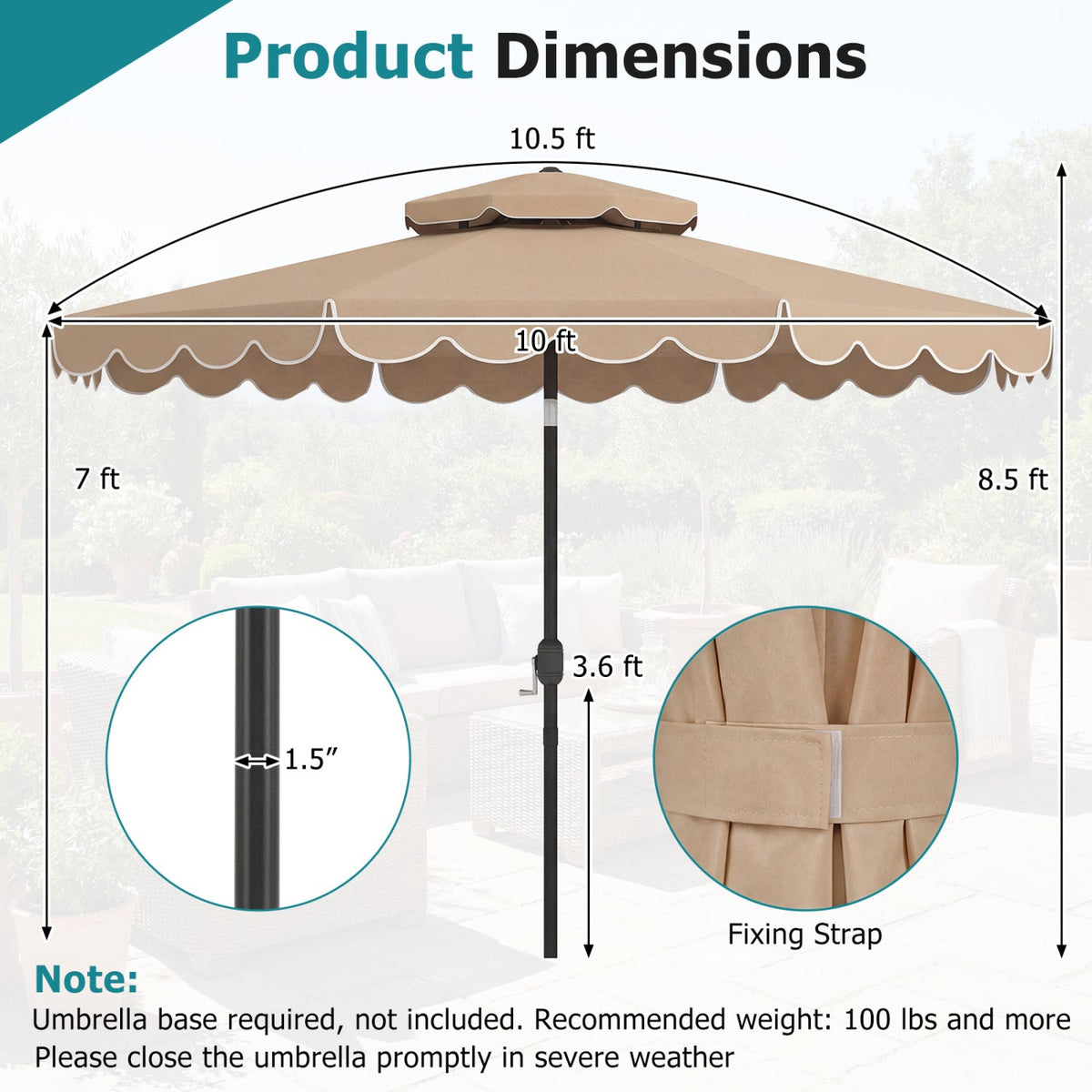 10 Ft Patio Umbrella with Push Button Tilt and Crank
