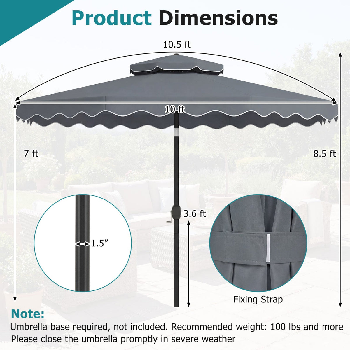 10 Ft Patio Umbrella with Push Button Tilt and Crank