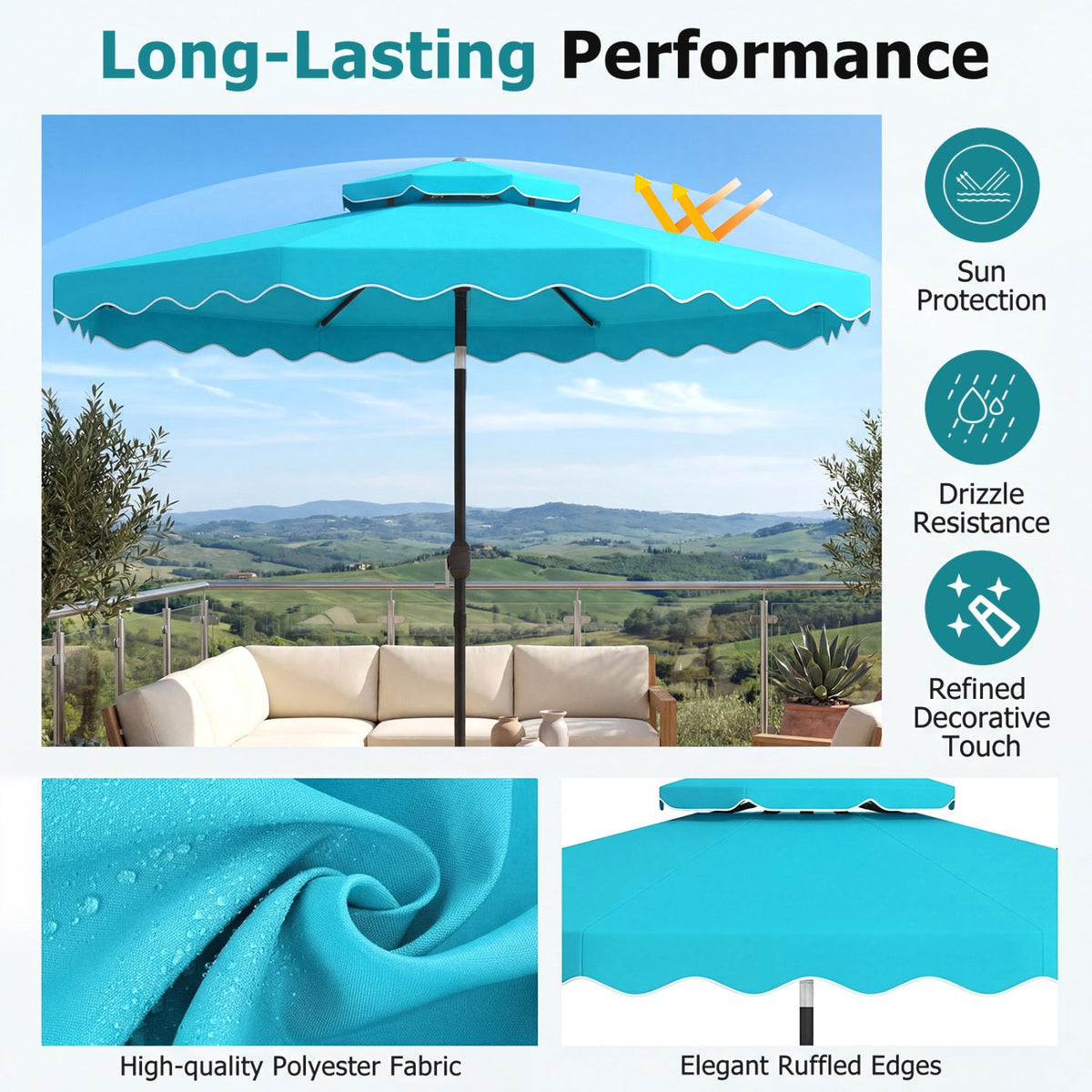 10 Ft Patio Umbrella with Push Button Tilt and Crank