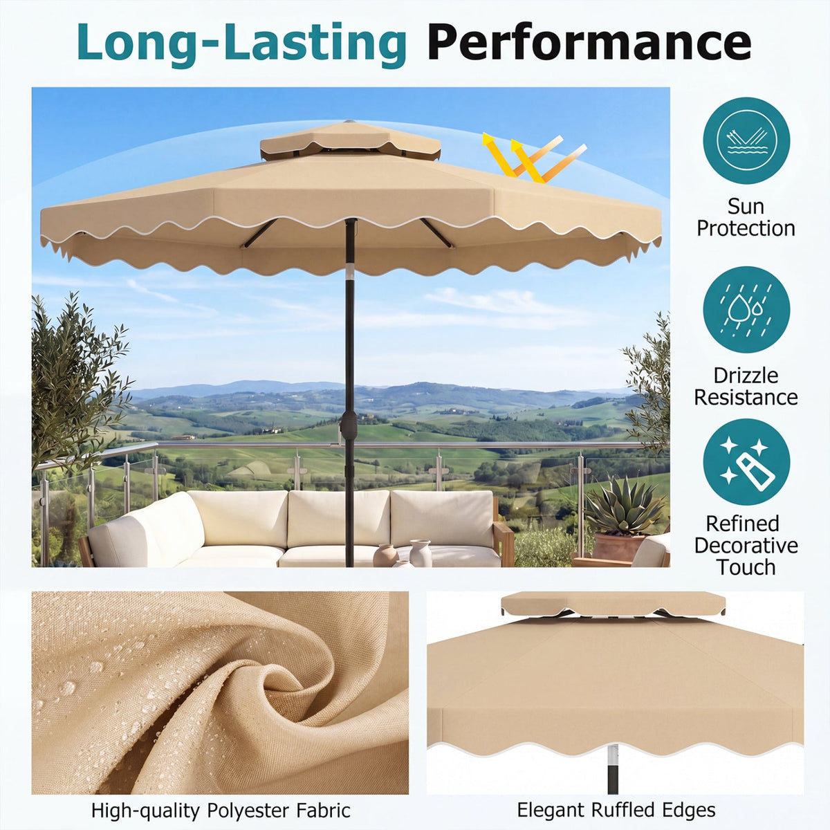 10 Ft Patio Umbrella with Push Button Tilt and Crank