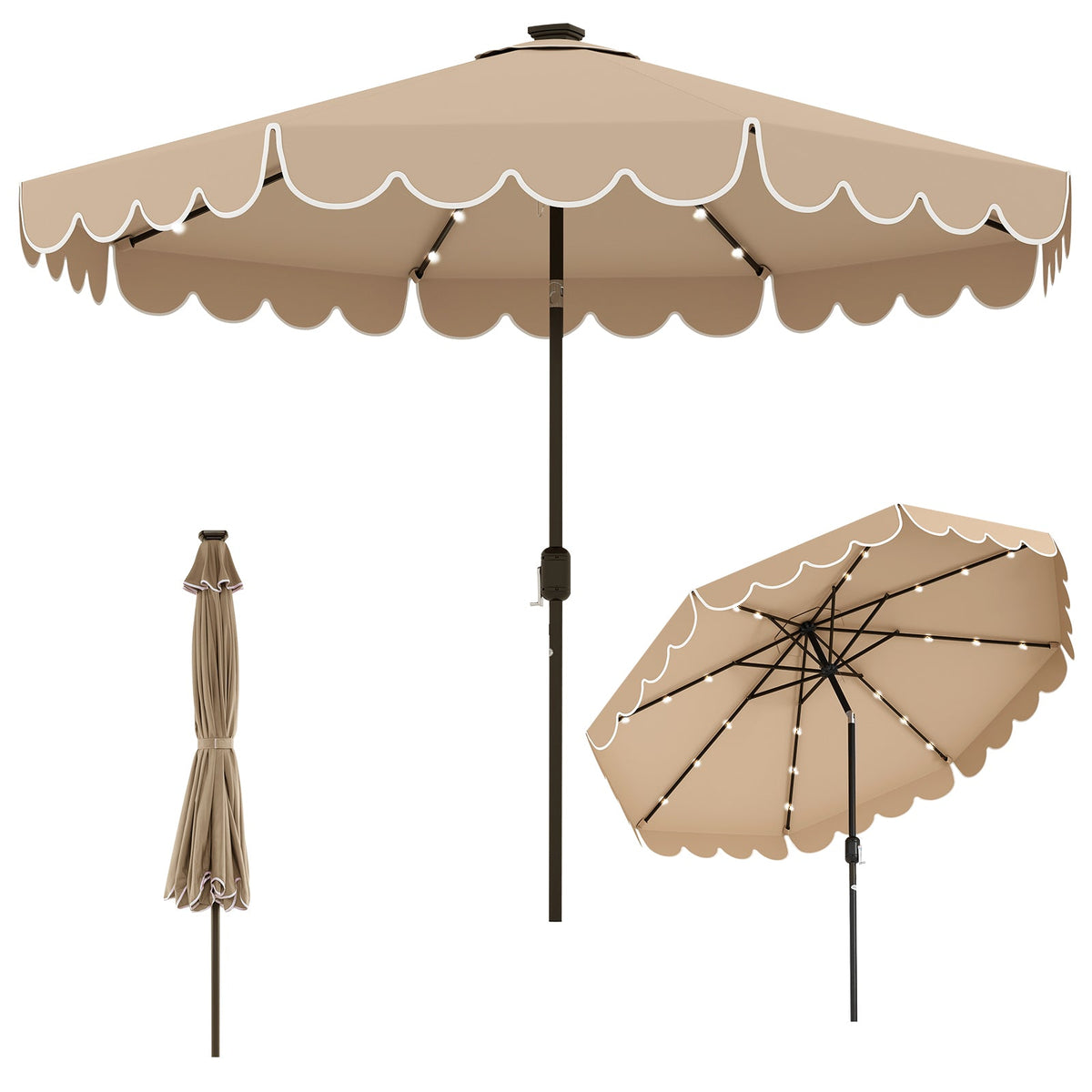 10 Feet Solar Patio Umbrella with 24 LED Lights