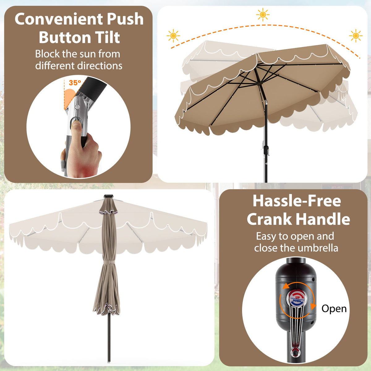 10 Feet Solar Patio Umbrella with 24 LED Lights