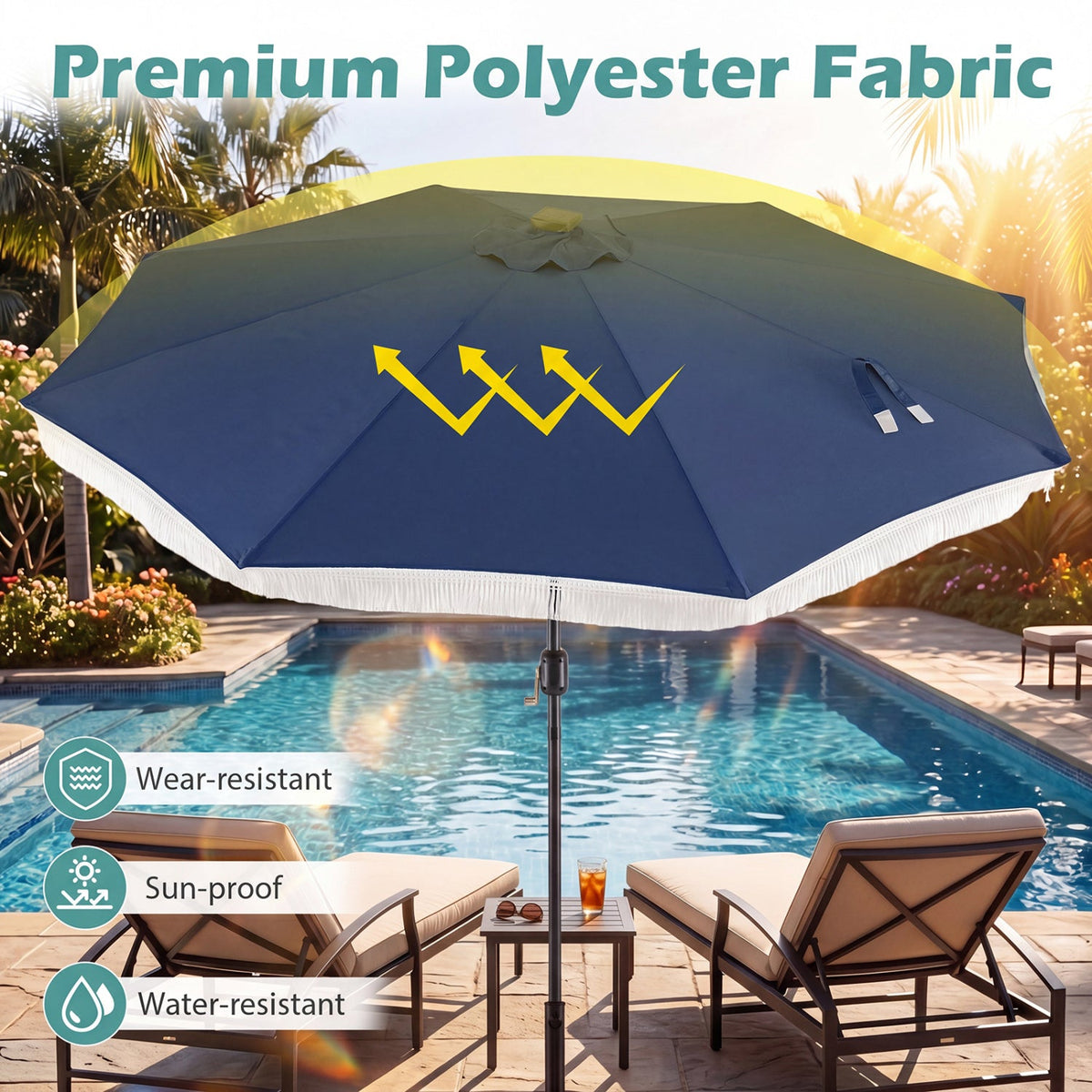 10 Feet Solar Patio Umbrella with 24 LED Lights for Yard