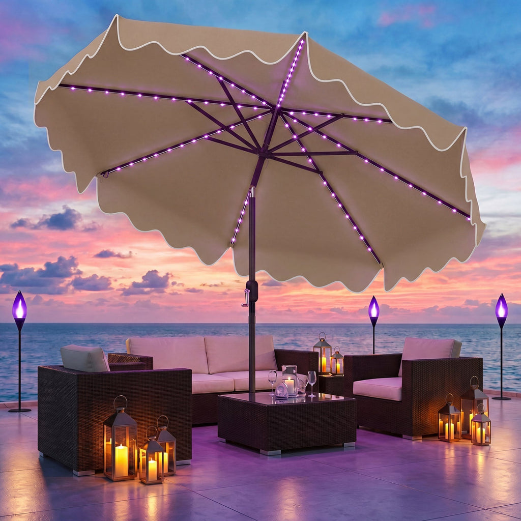 10 Ft Solar Patio Umbrella with LED Lights