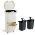 10 Gallon Kitchen Trash Can Double-Layer with Lid and 2 Removable Buckets-Beige