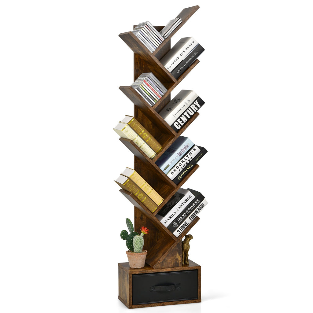 10-tier Tree Bookshelf with Drawer Free