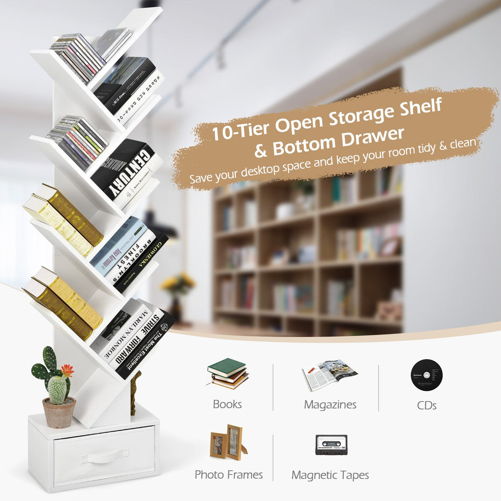 10-tier Tree Bookshelf with Drawer Free