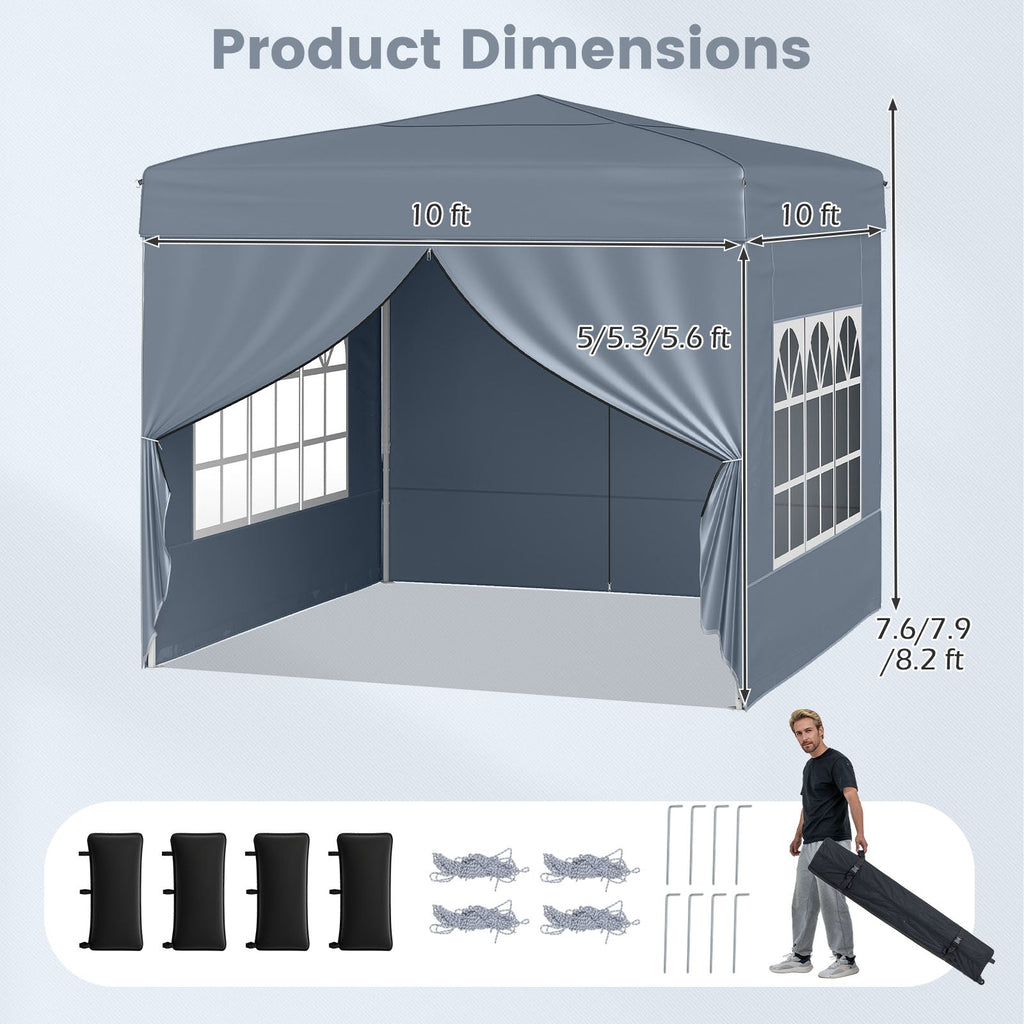 10 X 10 FT Pop up Canopy Tent Outdoor Patio Commercial Sunshade Shelter with 4 Sidewalls