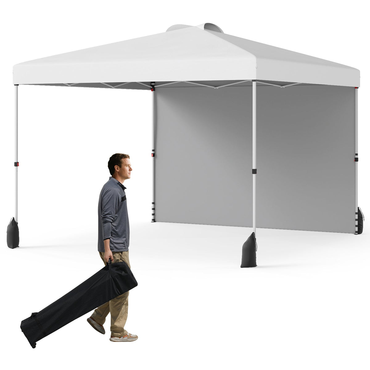 10 X 10 FT Pop up Canopy Tent with 1 Sidewall and Wheeled Bag