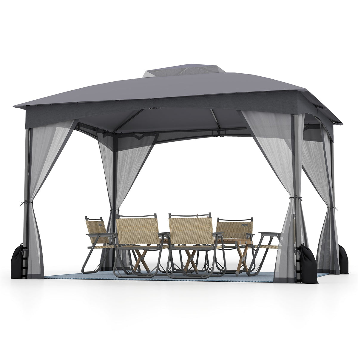 10 X 12 FT Patio Gazebo with Netting Walls with 4 Sandbags