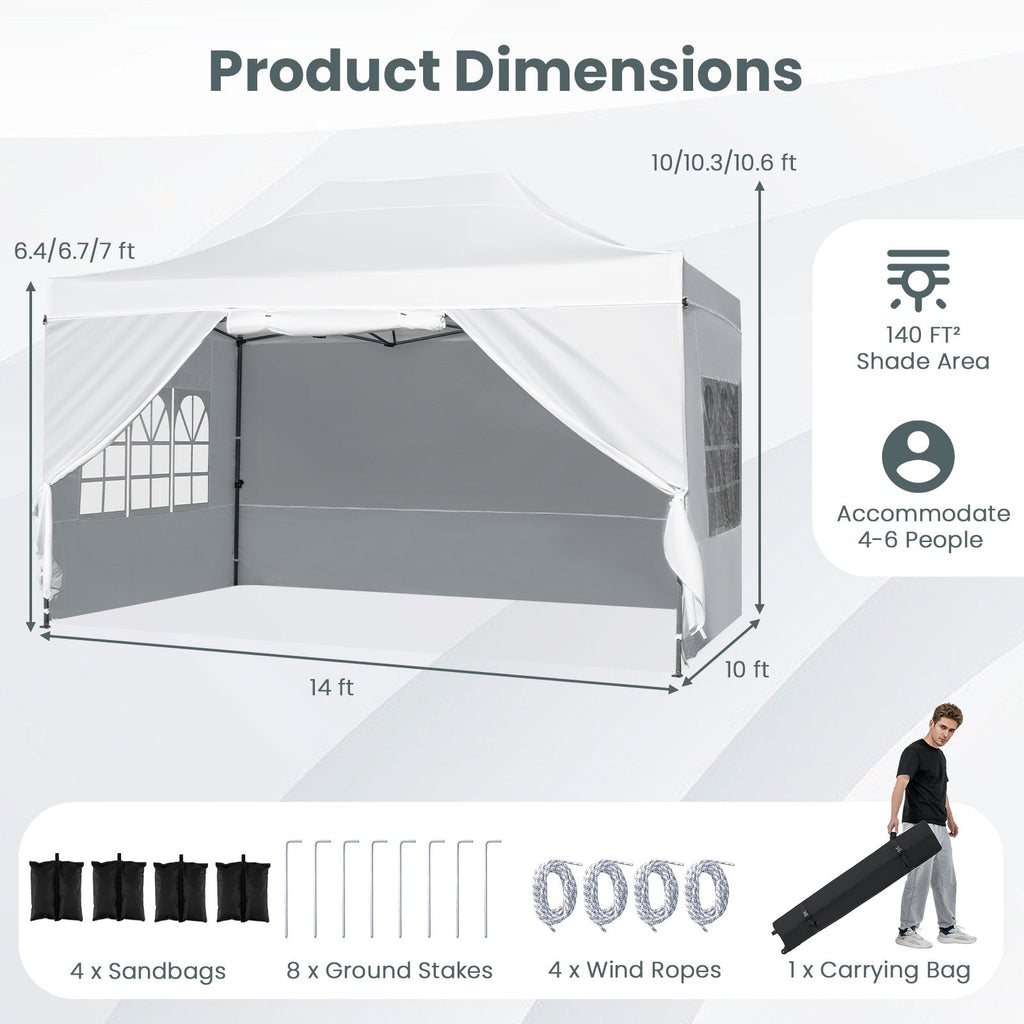 10 X 14 FT Pop up Canopy Tent Outdoor Patio Commercial Sunshade Shelter-White