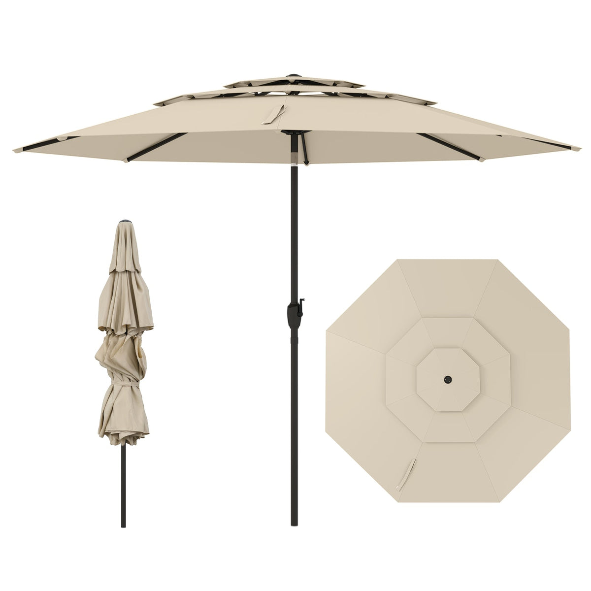 10 ft 3-tier Vented Patio Umbrella with Push Button Tilt