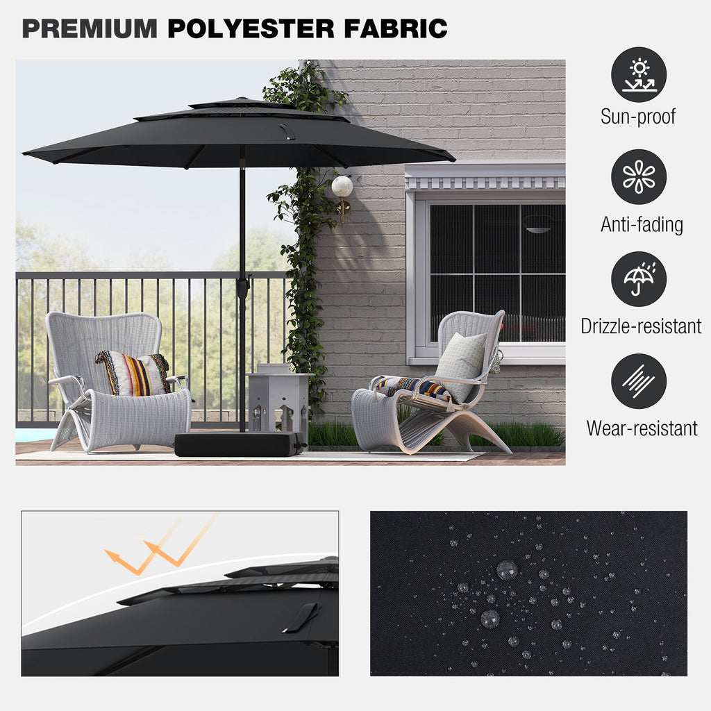 10 ft 3-tier Vented Patio Umbrella with Push Button Tilt