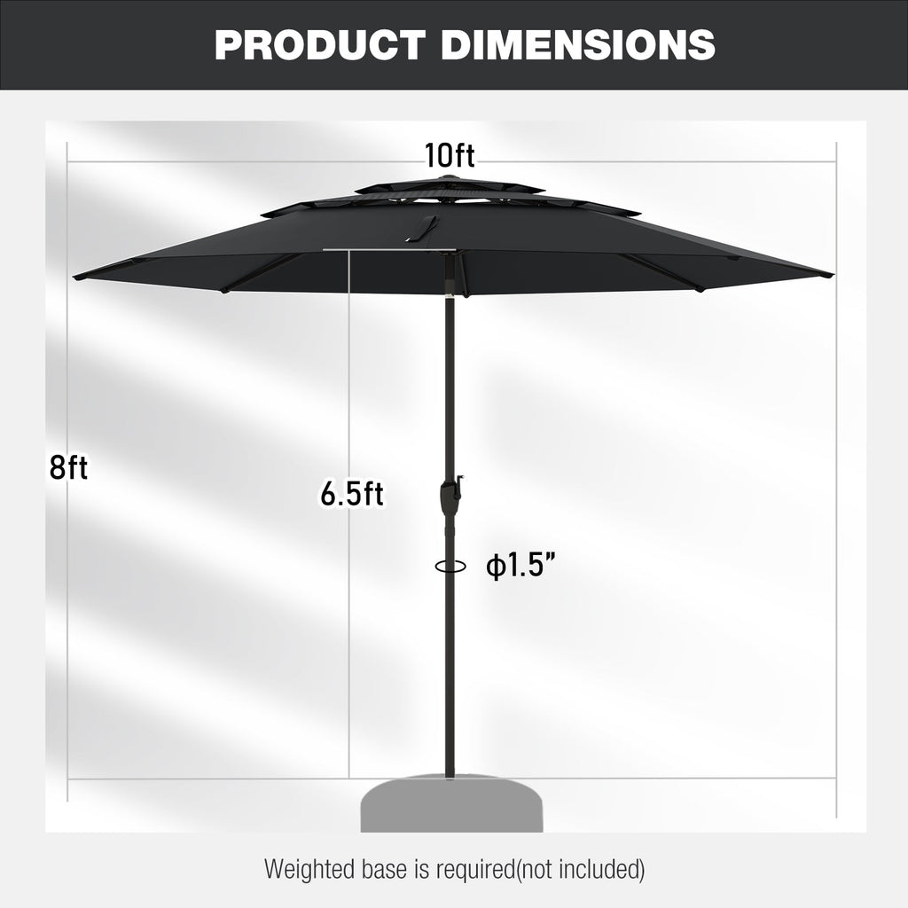 10 ft 3-tier Vented Patio Umbrella with Push Button Tilt