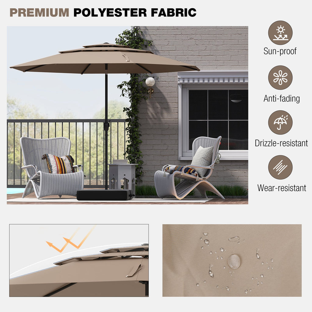 10 ft 3-tier Vented Patio Umbrella with Push Button Tilt-Brown
