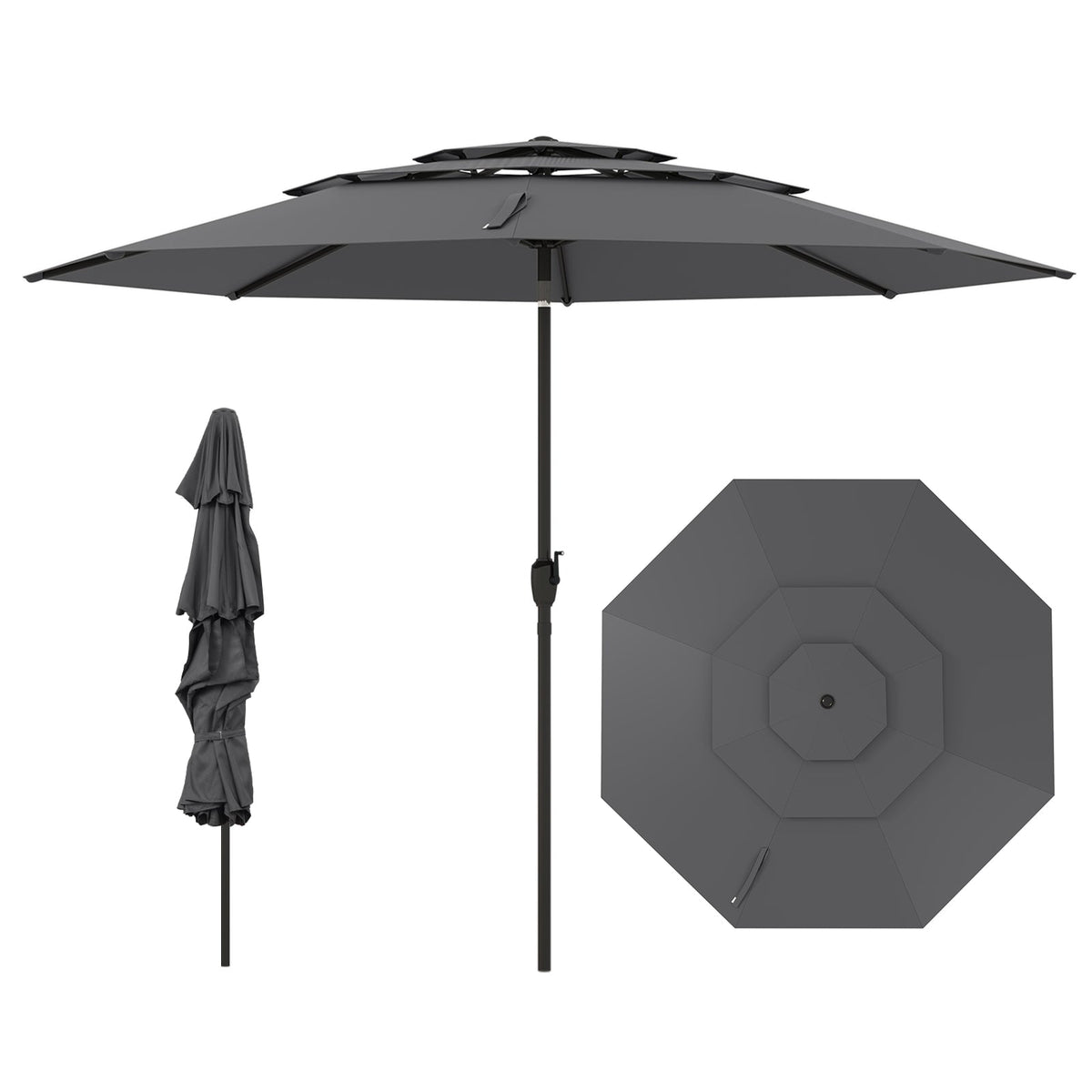 10 ft 3-tier Vented Patio Umbrella with Push Button Tilt