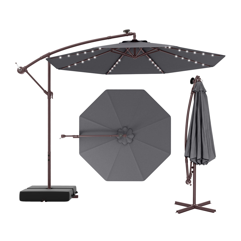 10 Ft Patio Umbrella Offset Cantilever Umbrella with 40 Solar Powered Lights