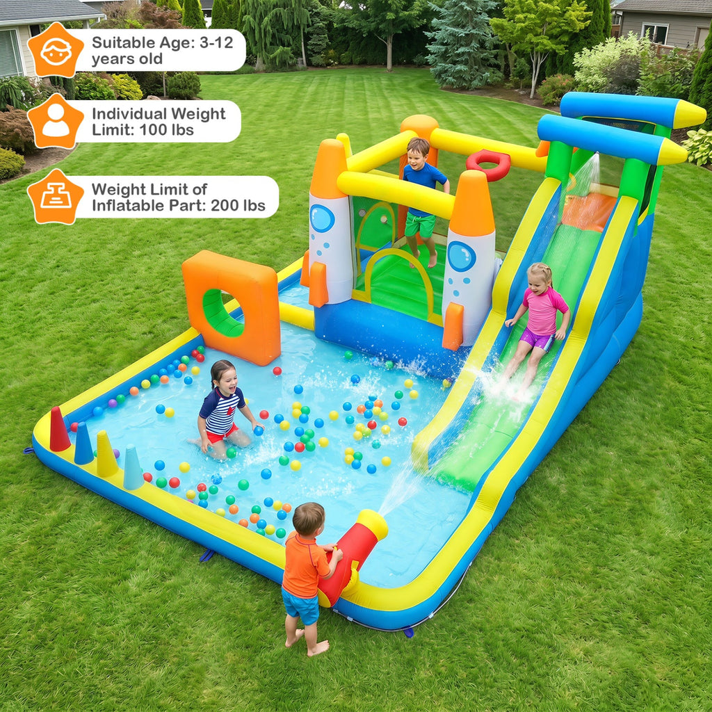 10-in-1 Inflatable Bounce House with Water Slide and Ball Pit