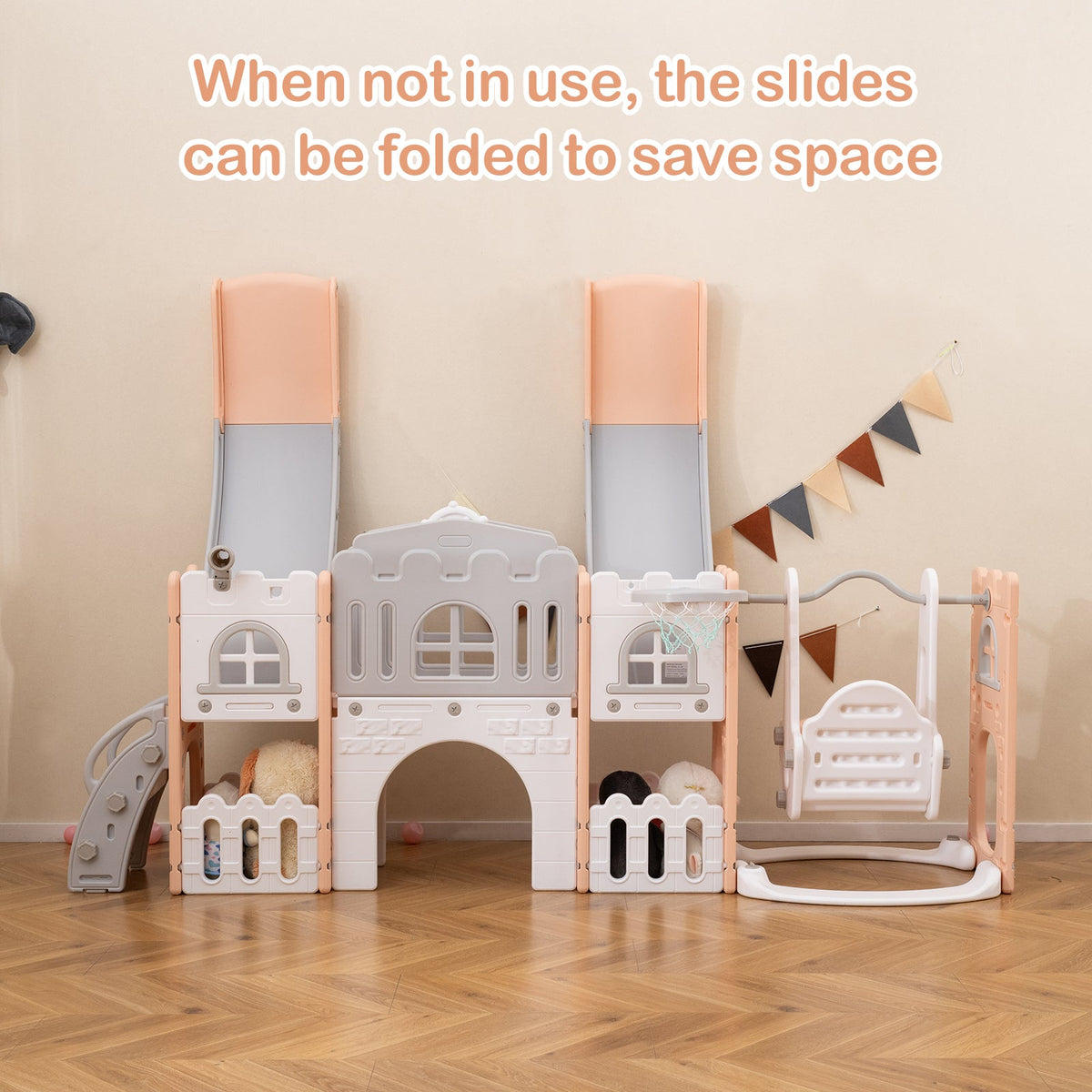 10-in-1 Toddler Slide and Swing Set with Double Slides and Tunnel
