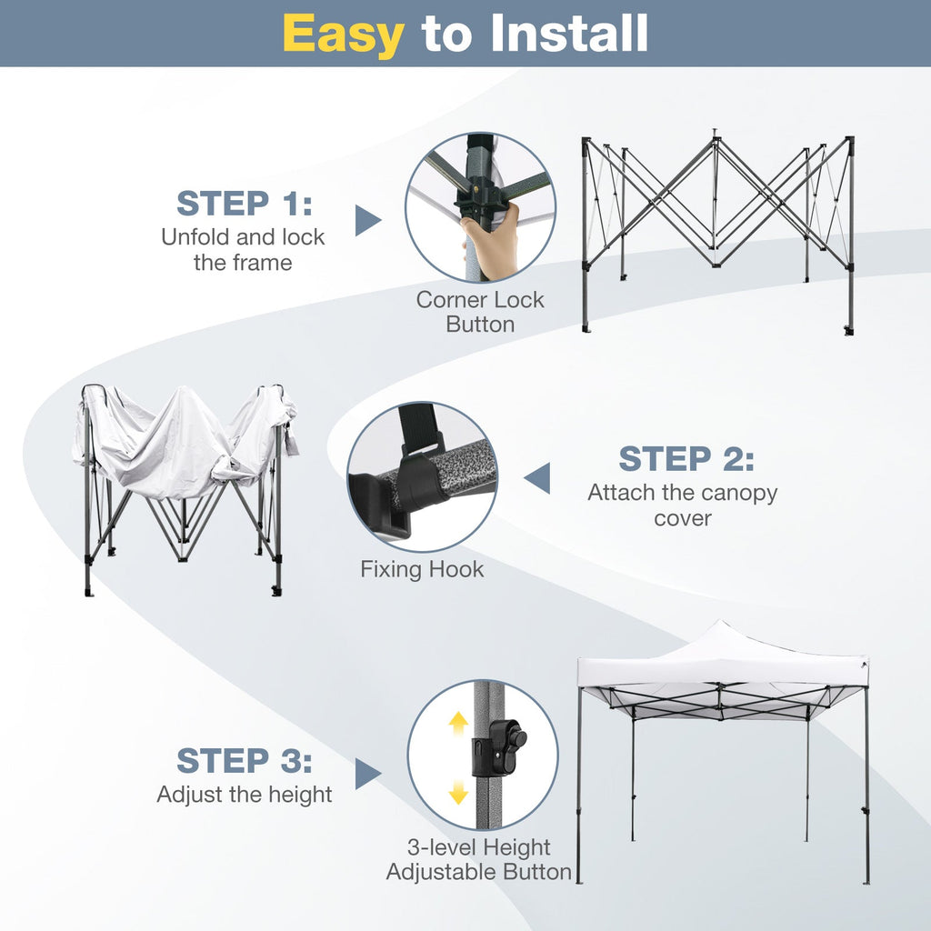 10 x 10 FT Outdoor Pop up Canopy Tent Easy Setup Gazebo Shelter with Wheeled Bag