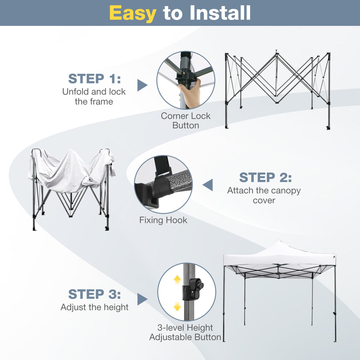 10 x 10 FT Outdoor Pop up Canopy Tent Easy Setup Gazebo Shelter with Wheeled Bag