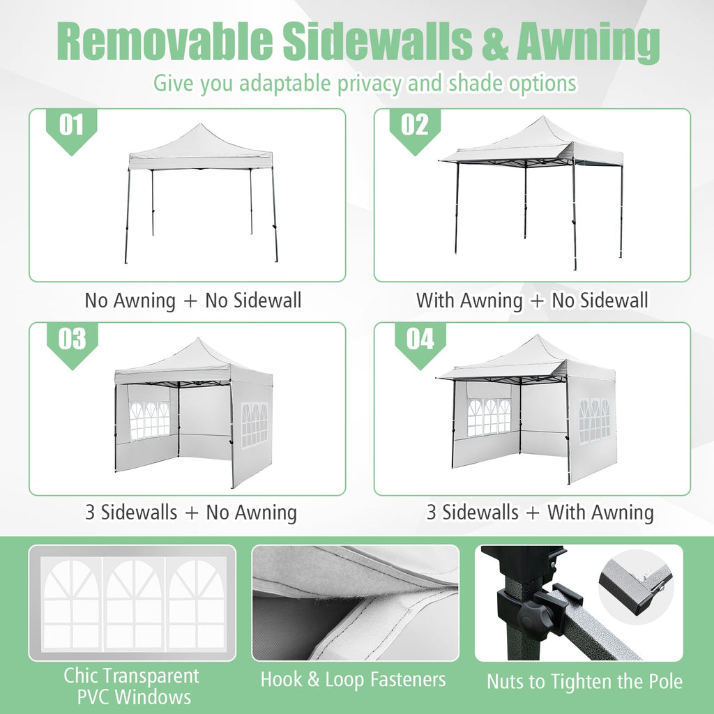 10 x 10 FT Pop up Canopy Tent with Sidewalls and Awning for Party Picnic Event