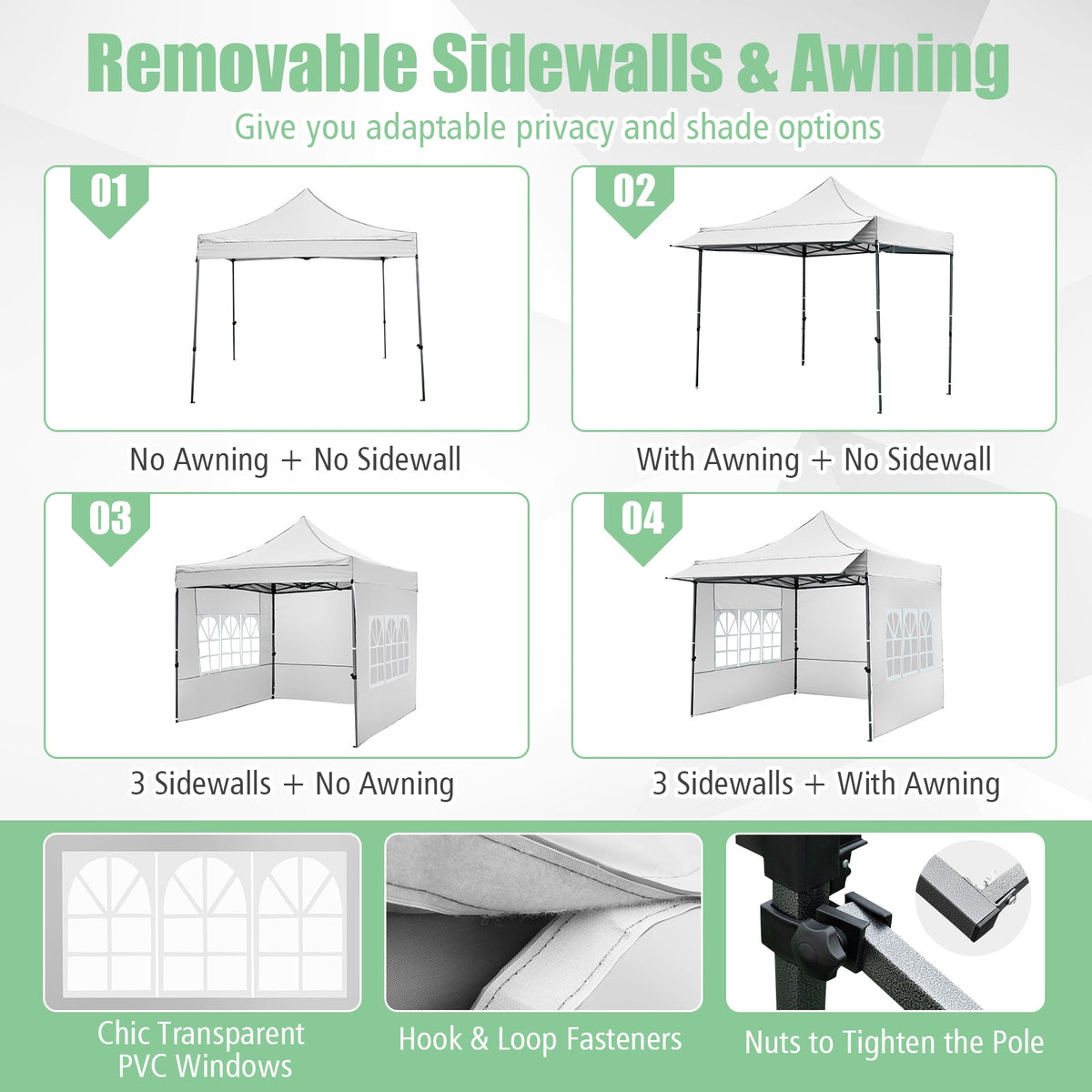 10 x 10 FT Pop up Canopy Tent with Sidewalls and Awning for Party Picnic Event