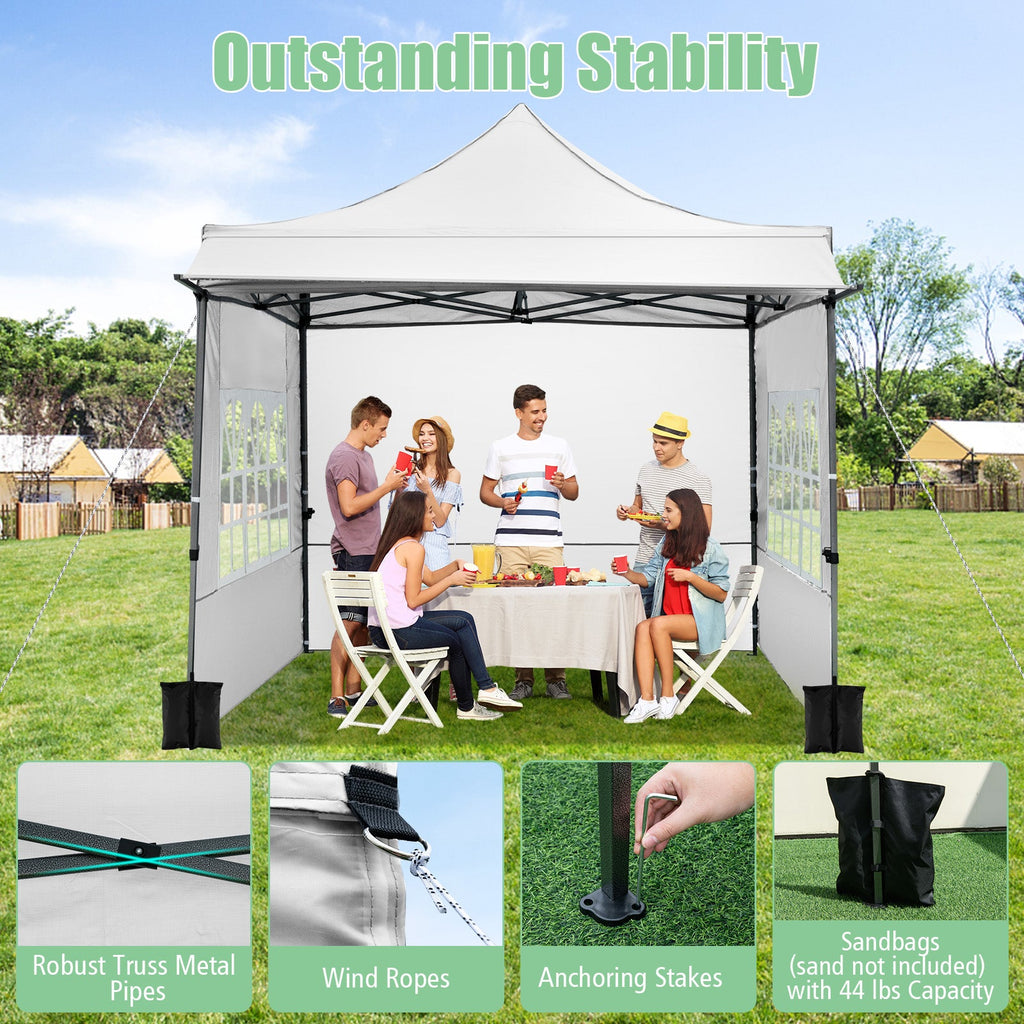 10 x 10 FT Pop up Canopy Tent with Sidewalls and Awning for Party Picnic Event