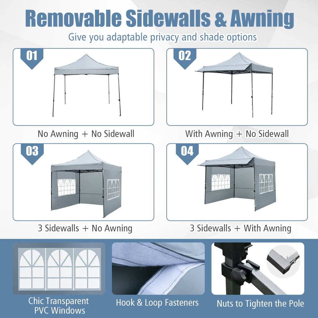 10 x 10 FT Pop up Canopy Tent with Sidewalls and Awning for Party Picnic Event