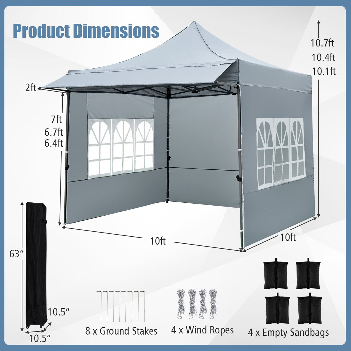 10 x 10 FT Pop up Canopy Tent with Sidewalls and Awning for Party Picnic Event