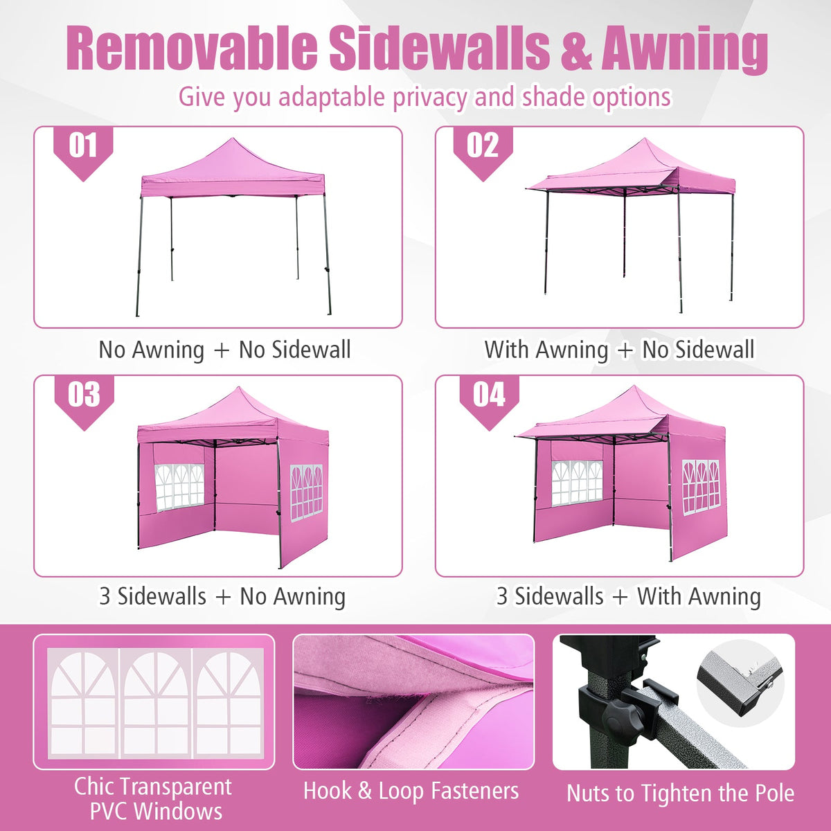 10 x 10 FT Pop up Canopy Tent with Sidewalls and Awning for Party Picnic Event