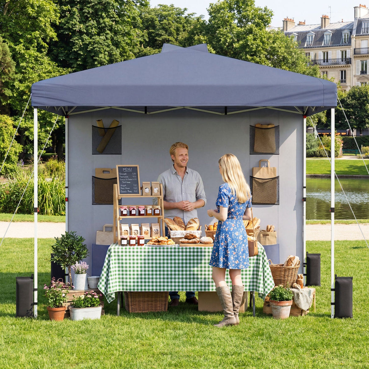 10 x 10 FT Pop up Canopy Tent with Sidewall 6 Pockets Instant Setup Commercial Gazebo