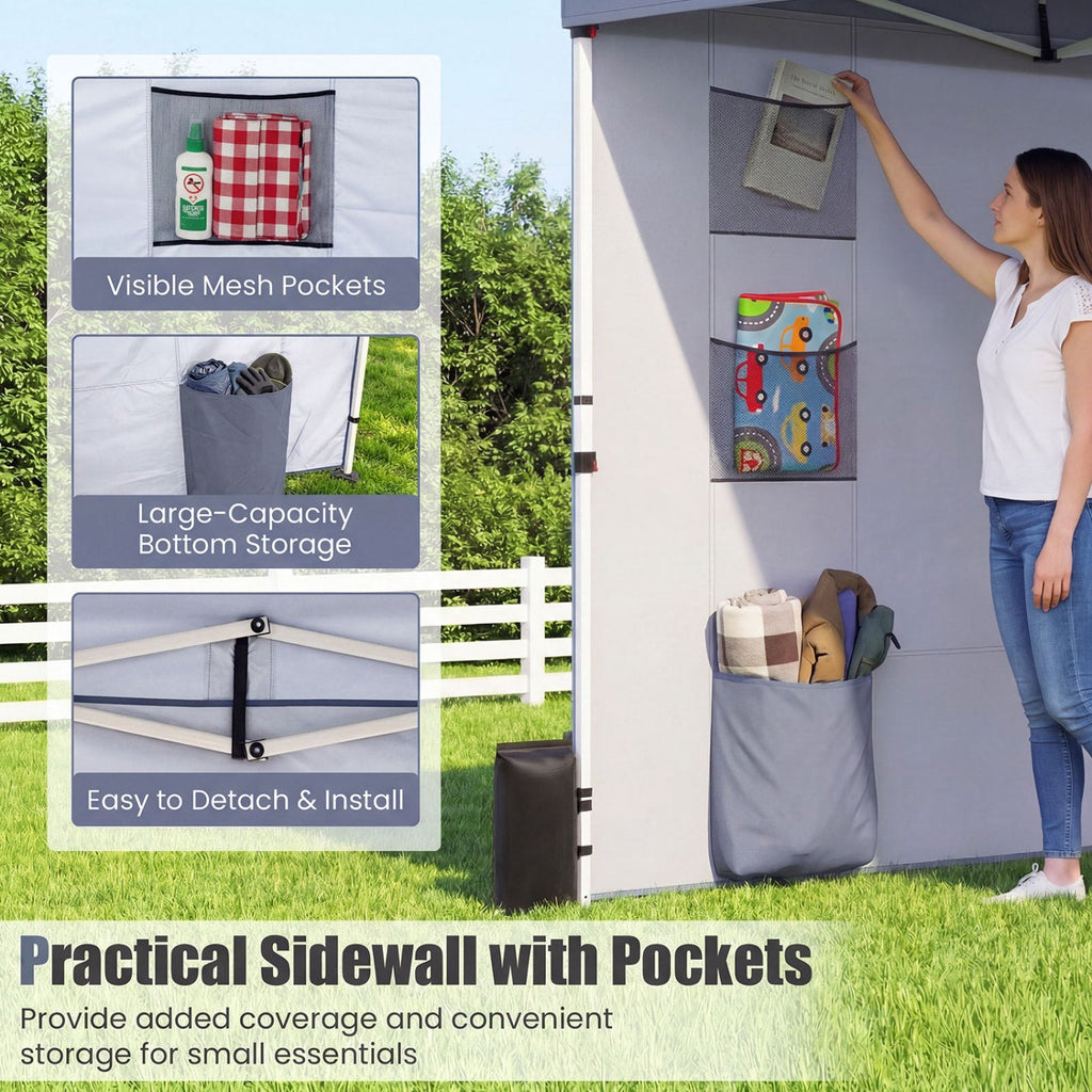 10 x 10 FT Pop up Canopy Tent with Sidewall 6 Pockets Instant Setup Commercial Gazebo