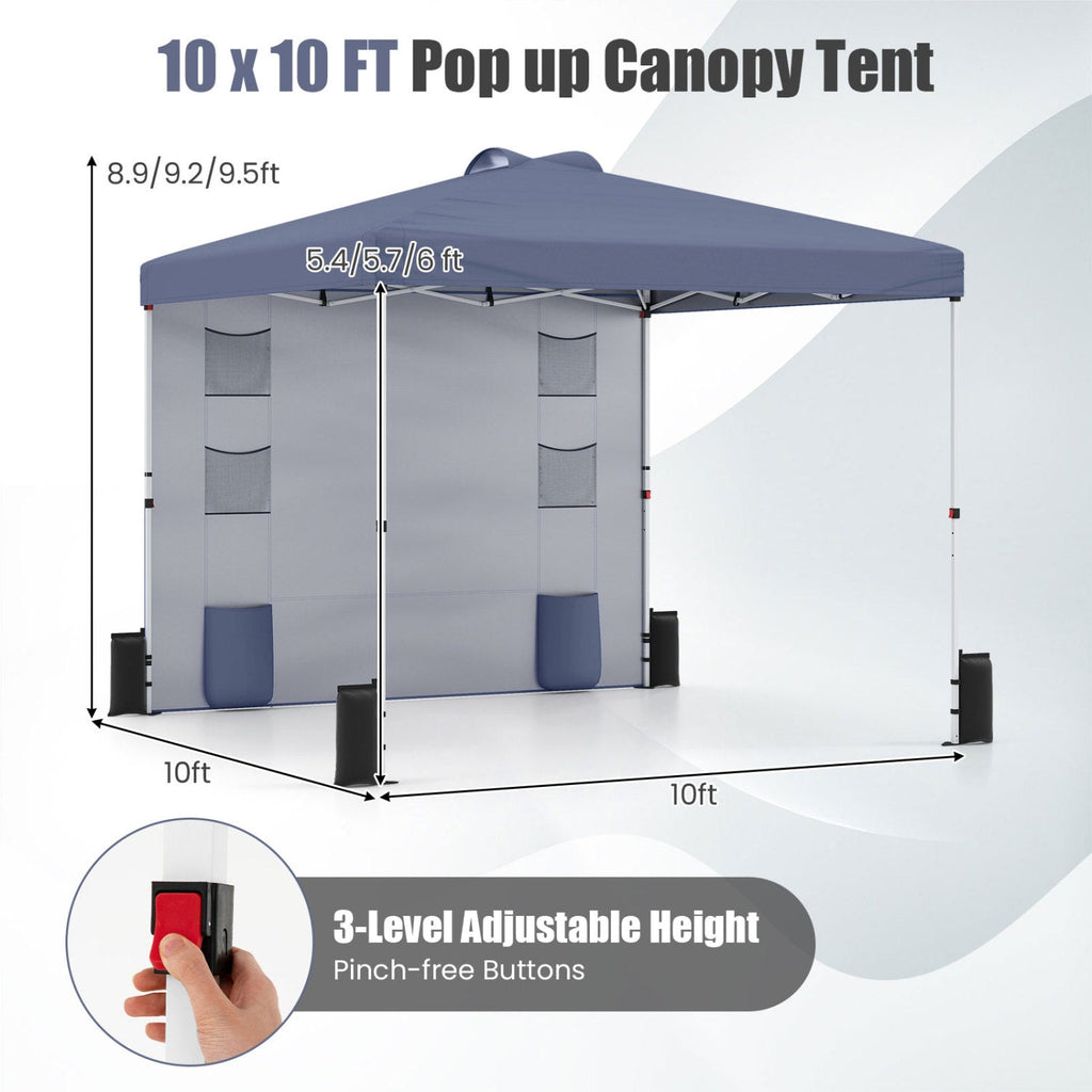 10 x 10 FT Pop up Canopy Tent with Sidewall 6 Pockets Instant Setup Commercial Gazebo
