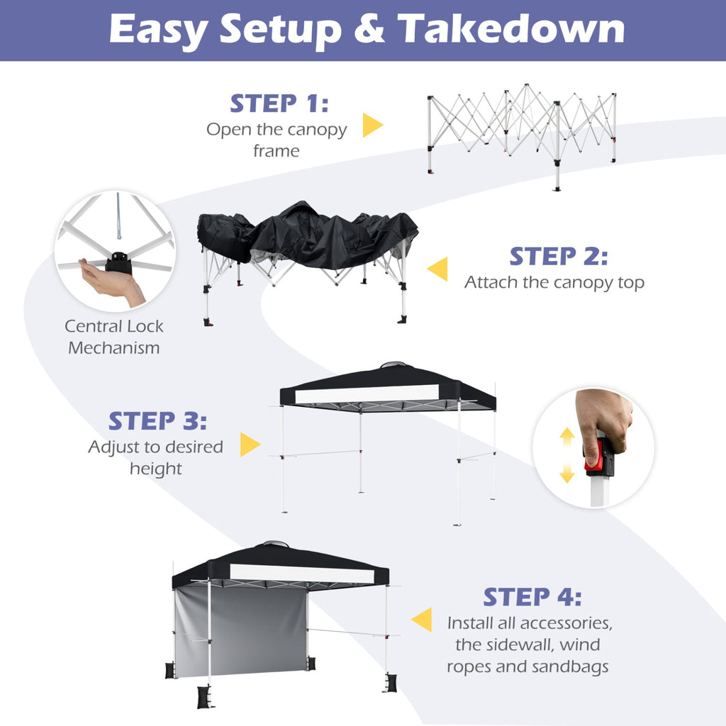 10x10 Pop-Up Canopy Tent with Roller Bag and Adjustable Height