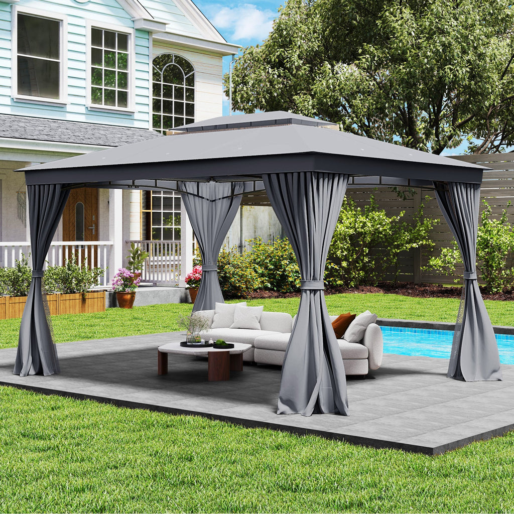 10 x 13 Feet Patio Gazebo Double-Roof with Mesh Netting and Privacy Curtains