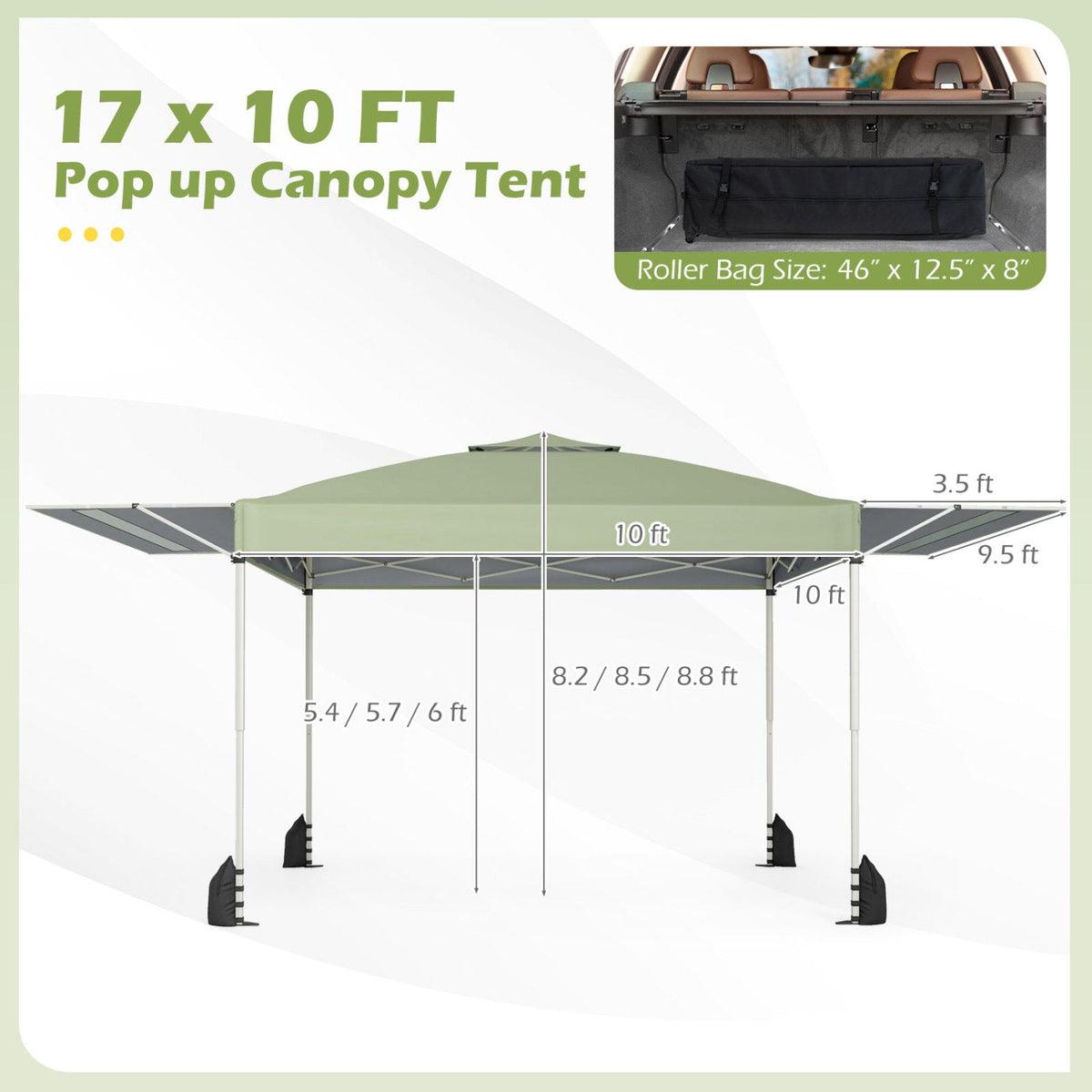 10 x 17 Feet Pop Up Canopy Tent with Dual Adjustable Awnings