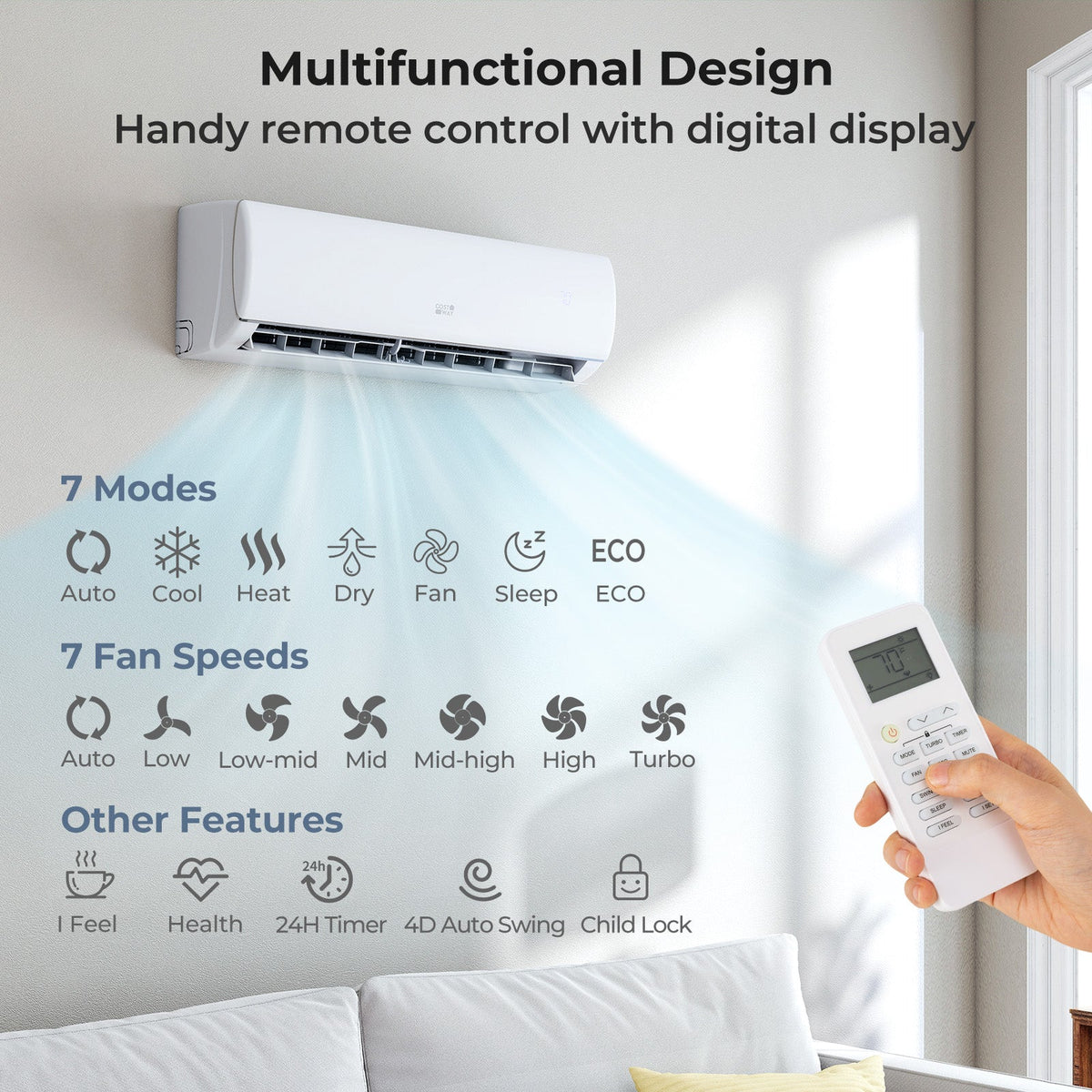 11500 BTU 208/230V Mini Split Air Conditioner and Heater Pump System